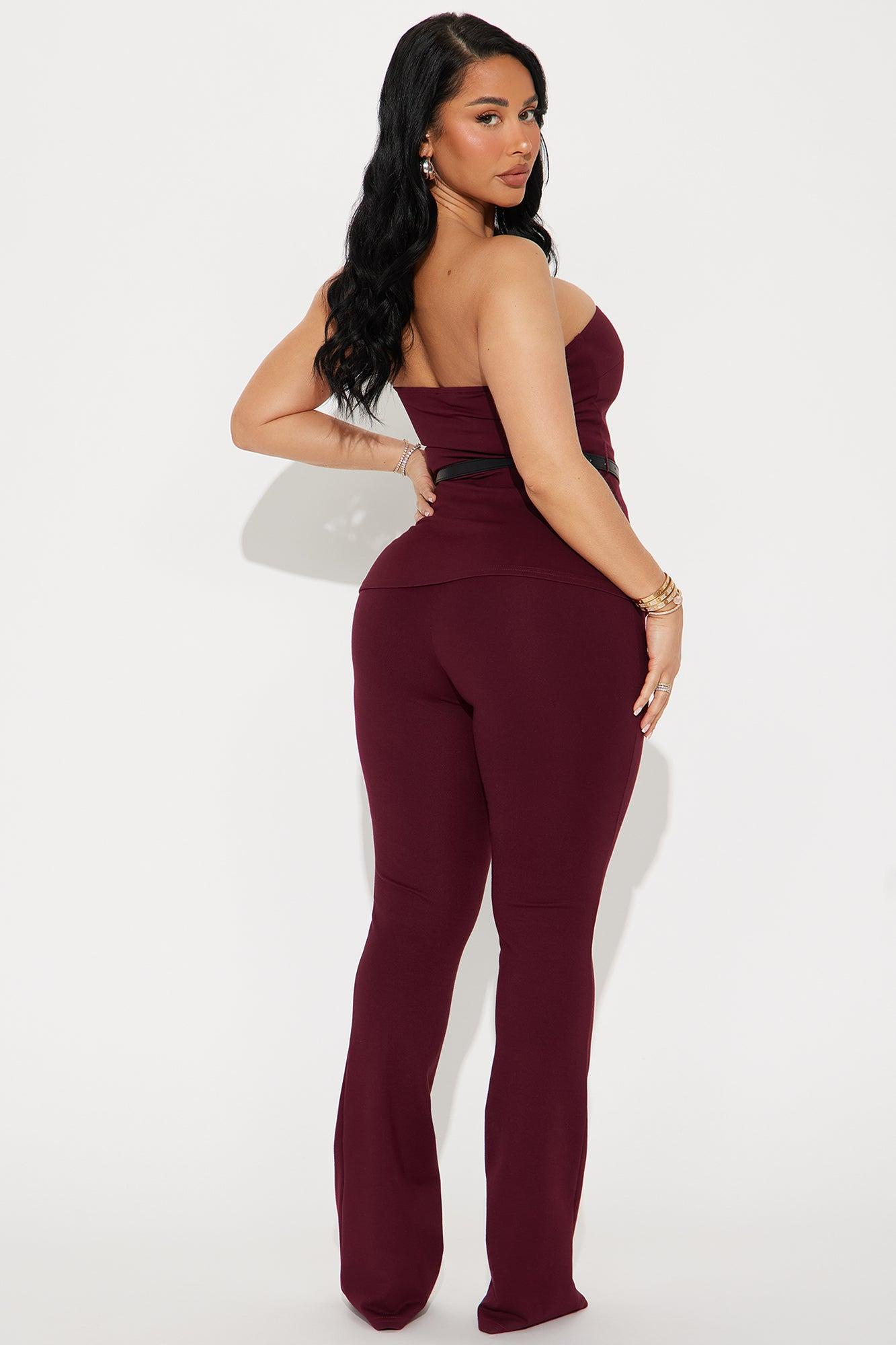 Olivia Ponte Belted Pant Set - Wine Product Image