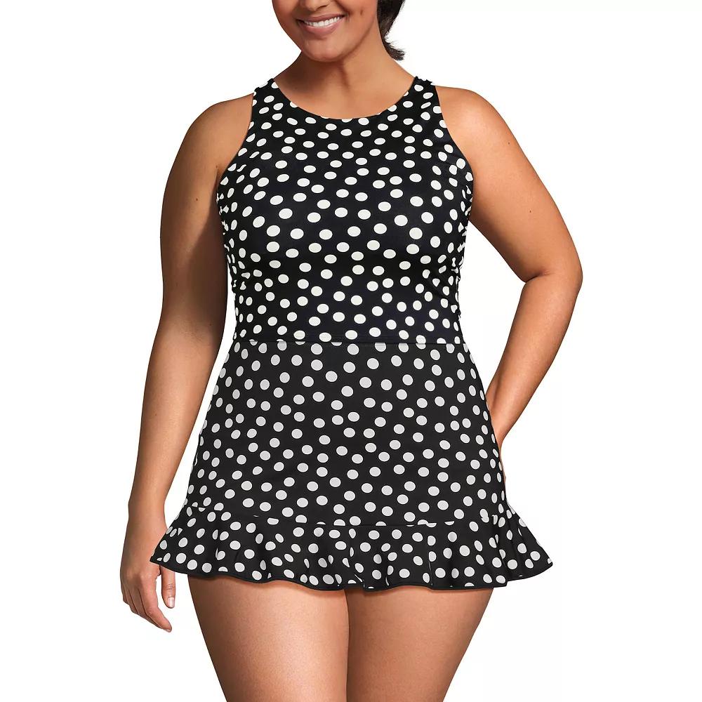 Plus Size Lands' End High Neck Racerback Tankini Swim Top, Women's, Size: 20 W, Black White Dots Product Image