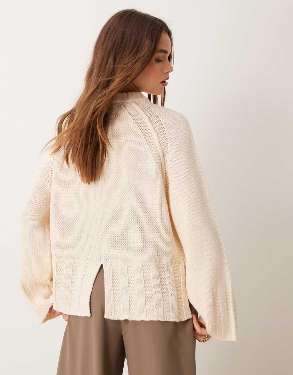 ASOS DESIGN wide rib boxy sweater in cream Product Image