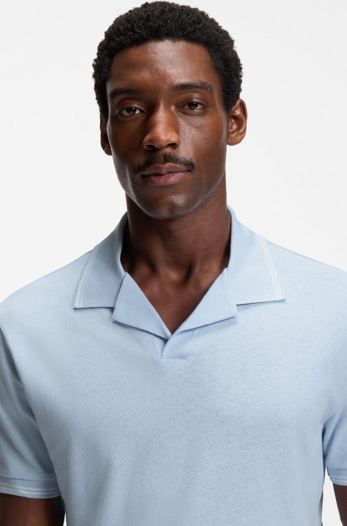 Johnny-collar polo shirt in cotton and linen Product Image