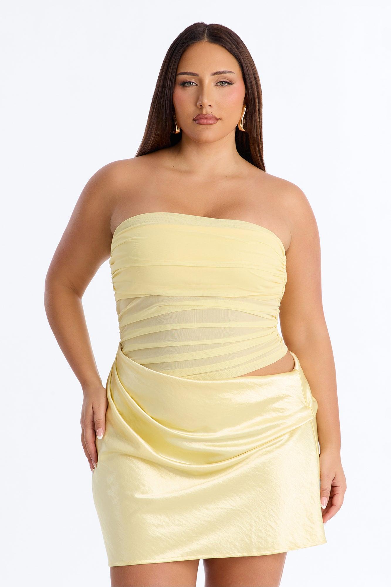 Nellie Strapless Satin Mini Dress - Butter Yellow Female Product Image