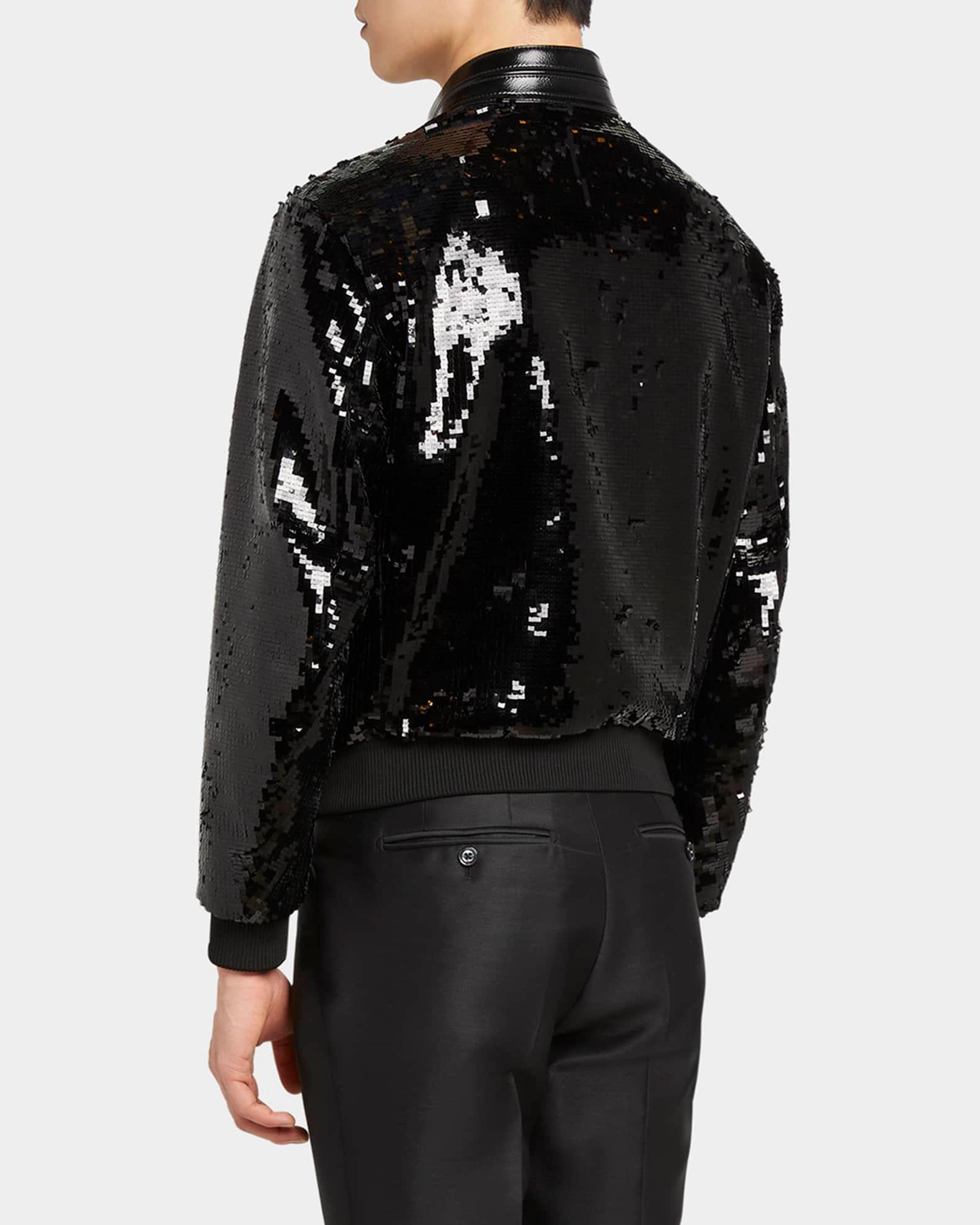 Men's Sequin Embroidered Biker Blouson Jacket Product Image