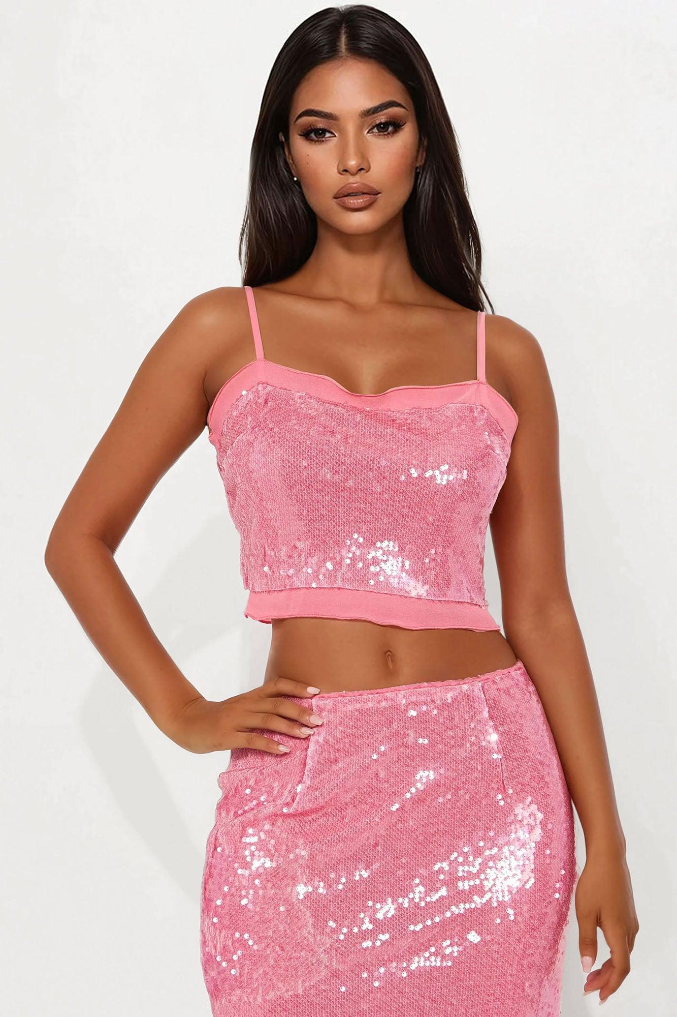 Scarlette Sequin Maxi Skirt Set - Pink Product Image