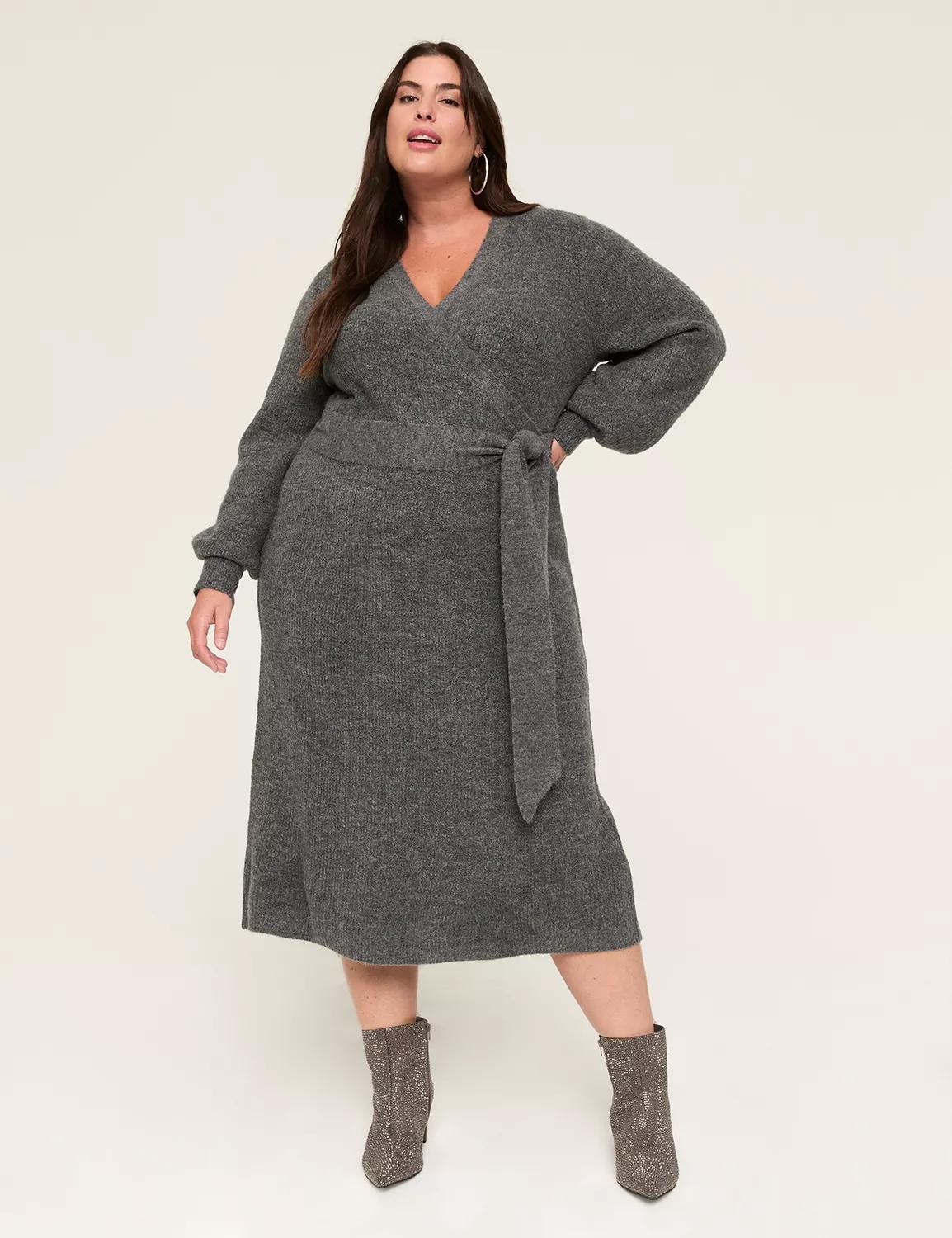 Faux-Wrap Sweater Midi Dress Product Image