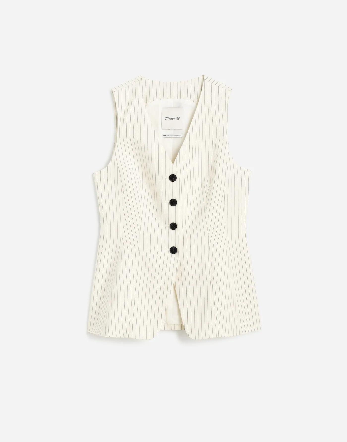 Cutaway Vest in Pinstripe Linen Blend Product Image