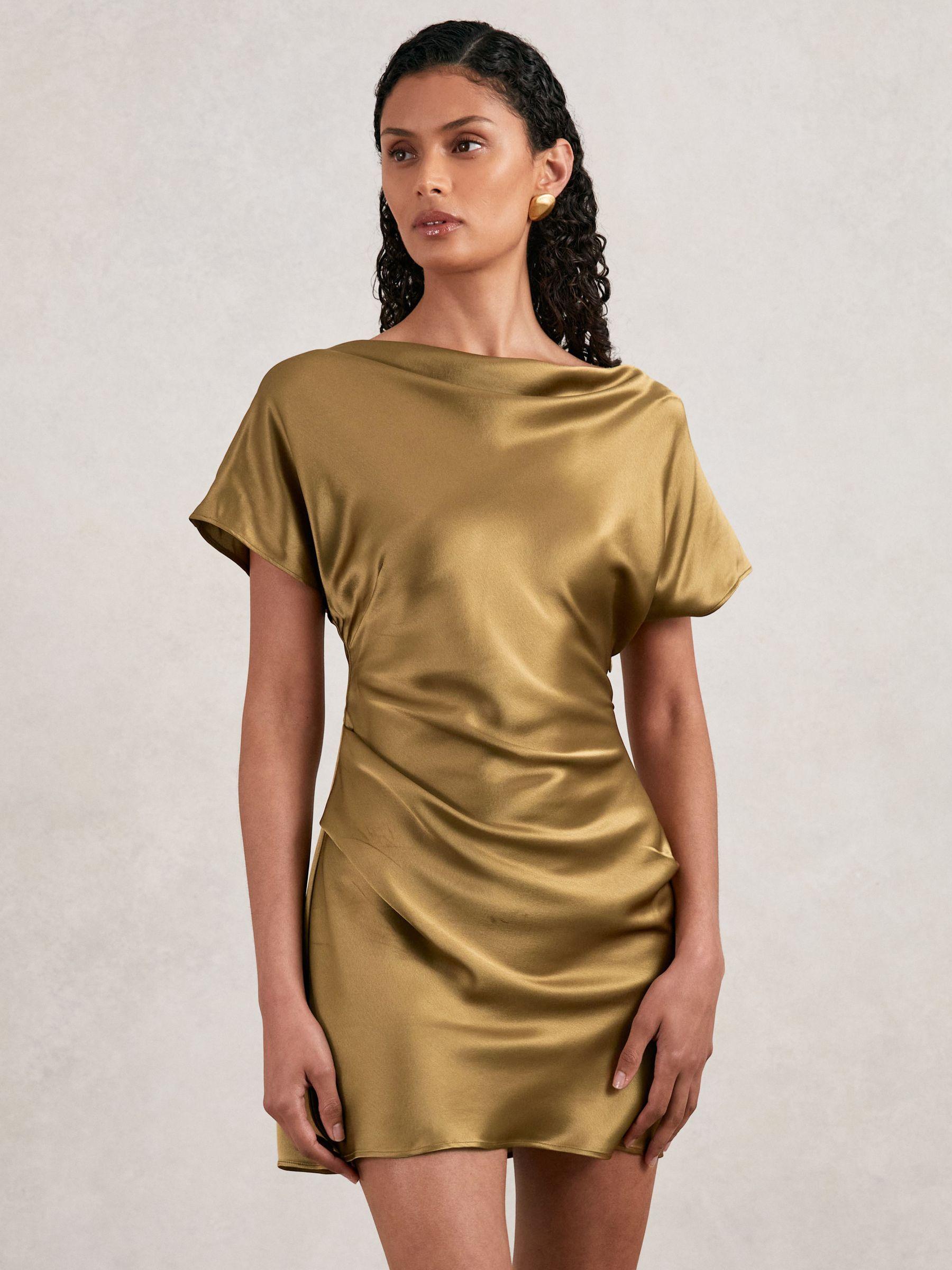 Acler Draped Satin Mini Dress in Gold Moss Product Image