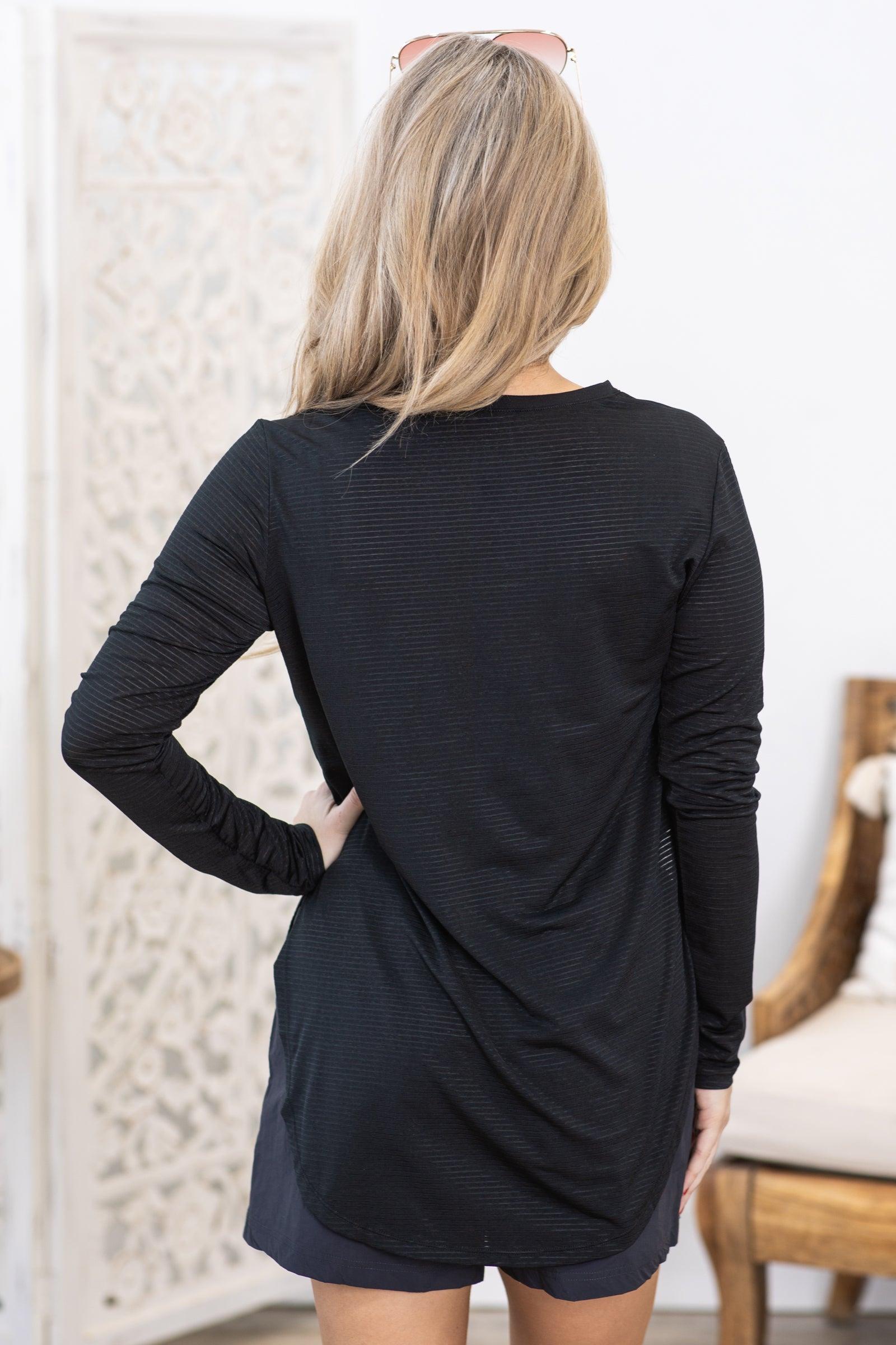 Black Ribbed Mesh Long Sleeve Top Product Image