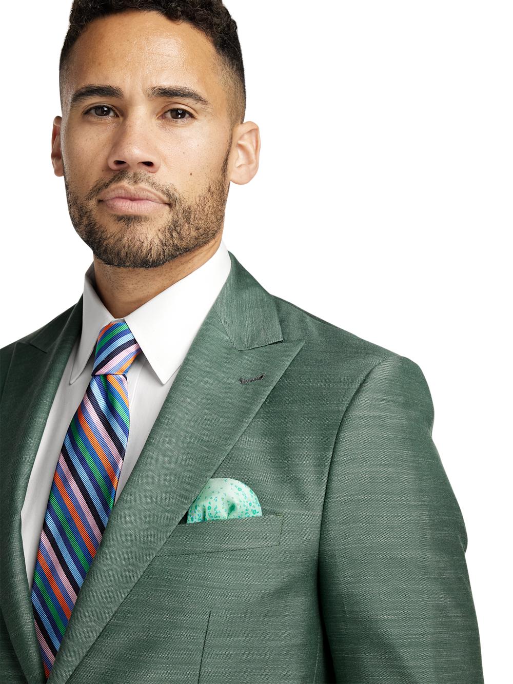 Microfiber Linen Blend Single Breasted Peak Lapel Suit Jacket - Green Product Image