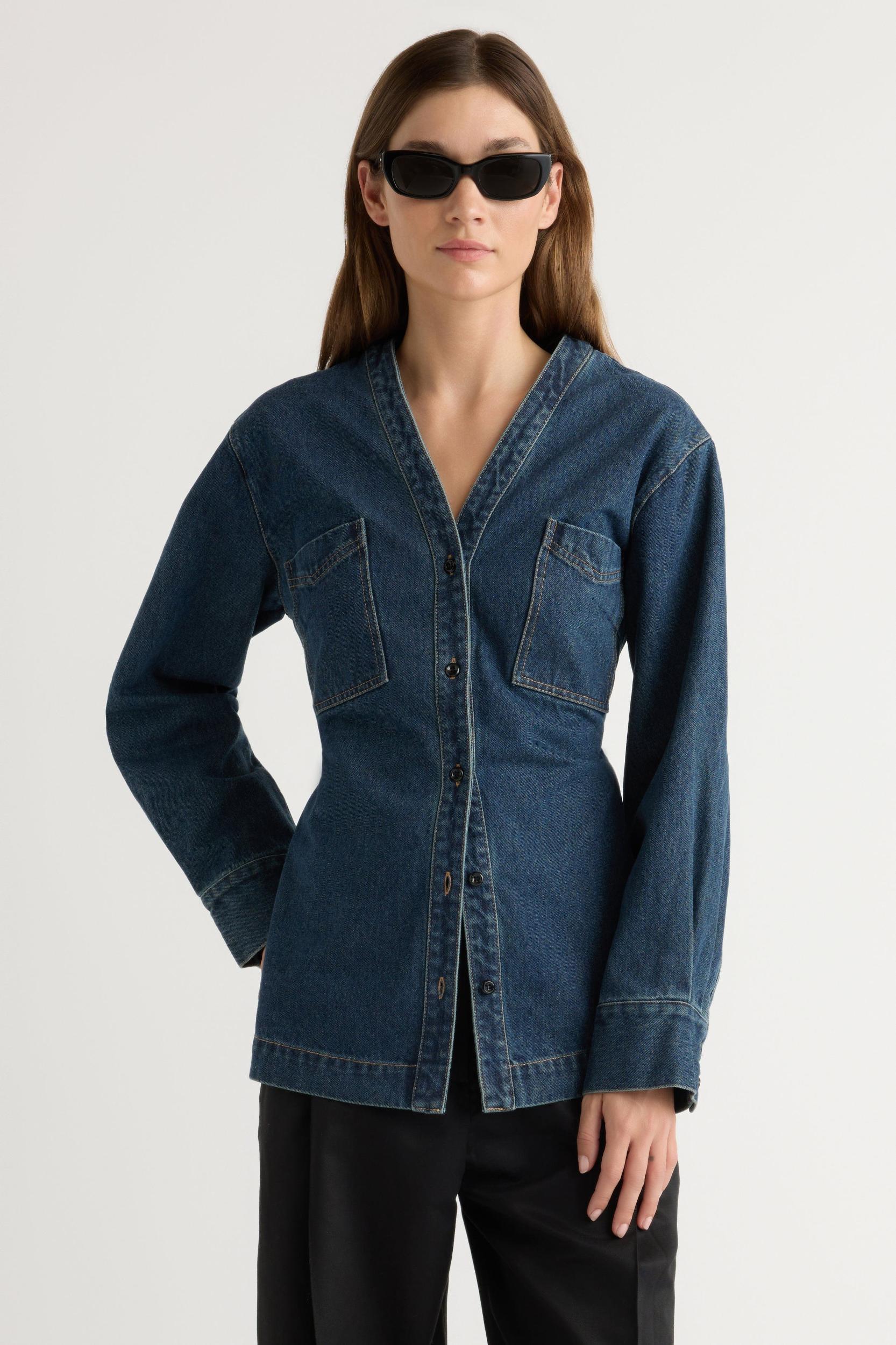 Emmett Structured-Sleeve Denim Jacket Product Image