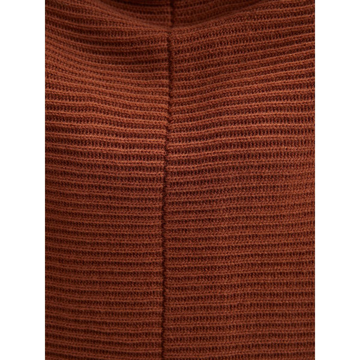 Plus Size Solid Pointelle Knit Dolman Sleeve Funnel Neck Knit Top Brown Women Elegant Oversized Long Sleeve Turtleneck Dailywear Pullovers BloomChic 10/M Product Image