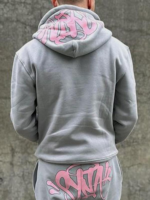 Men's Contrast Color Letter Print Drawstring Oversized Hoodie Product Image