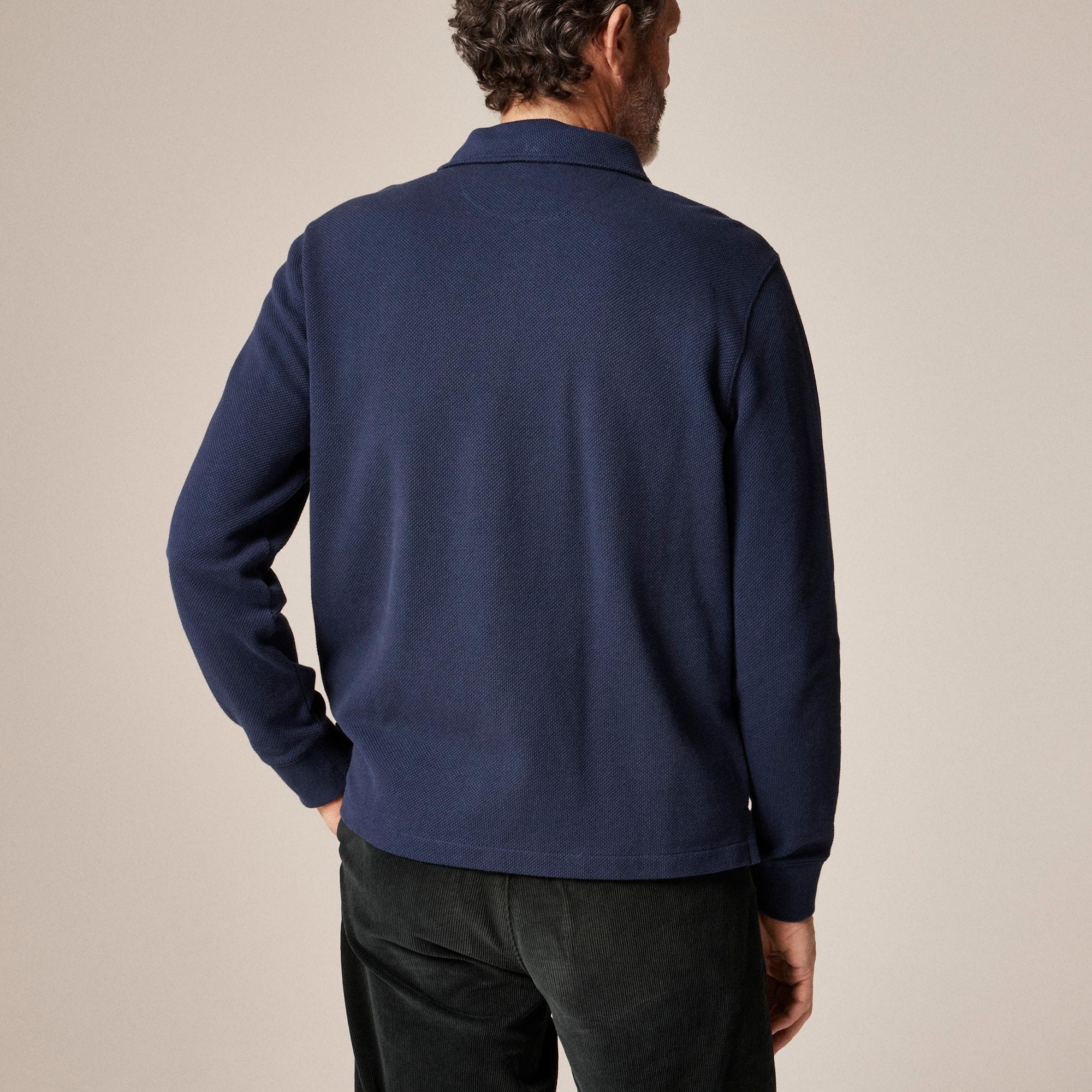 Long-sleeve macropiqué polo shirt Product Image