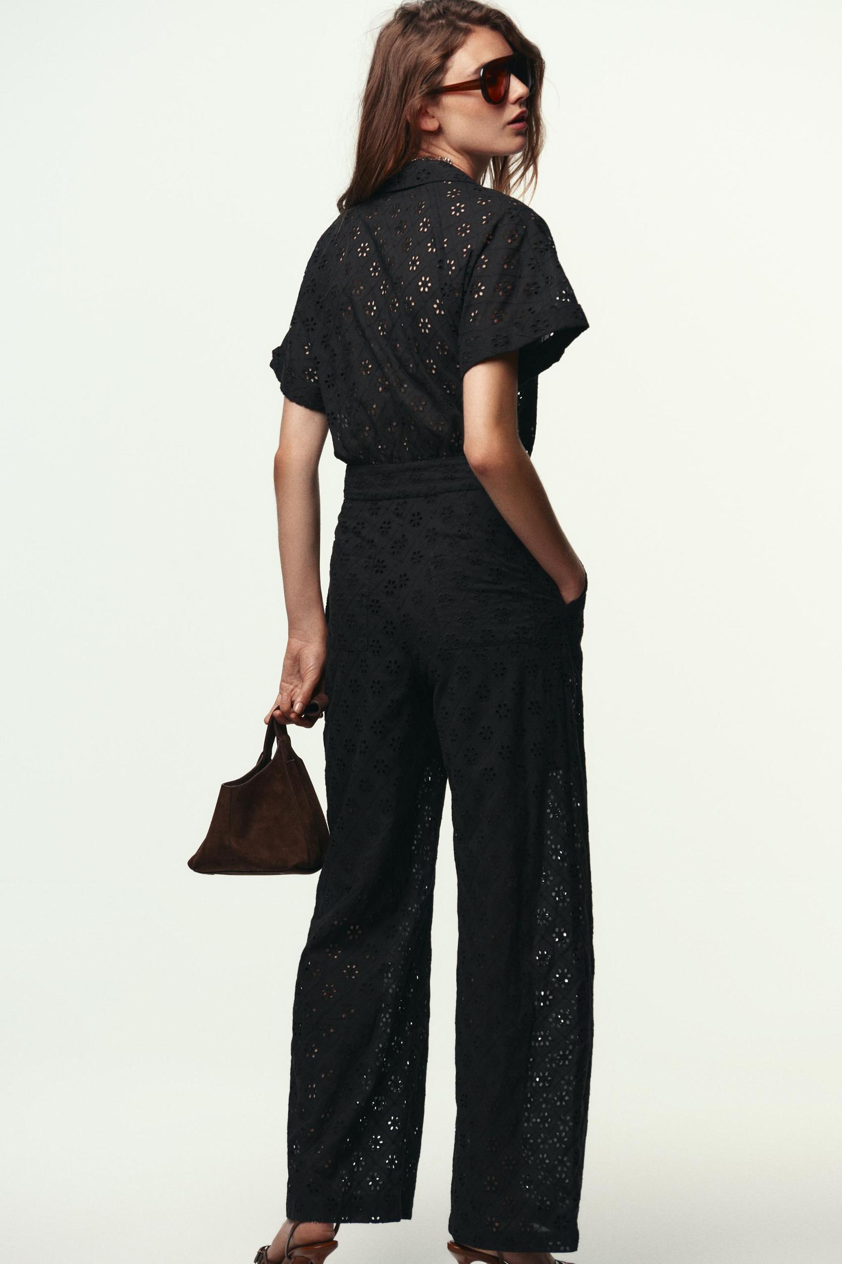 EMBROIDERED EYELET BUCKLE JUMPSUIT Product Image