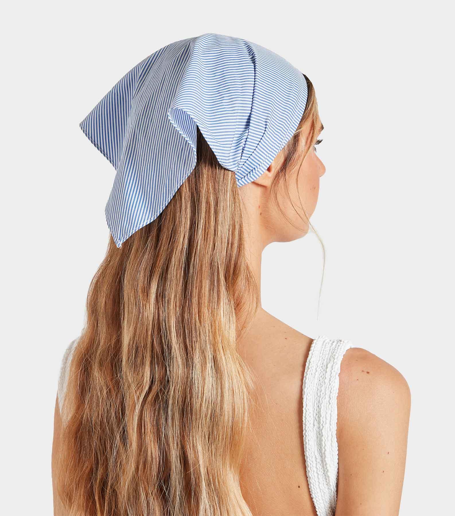 Cotton Headscarf - Blue Stripe Product Image