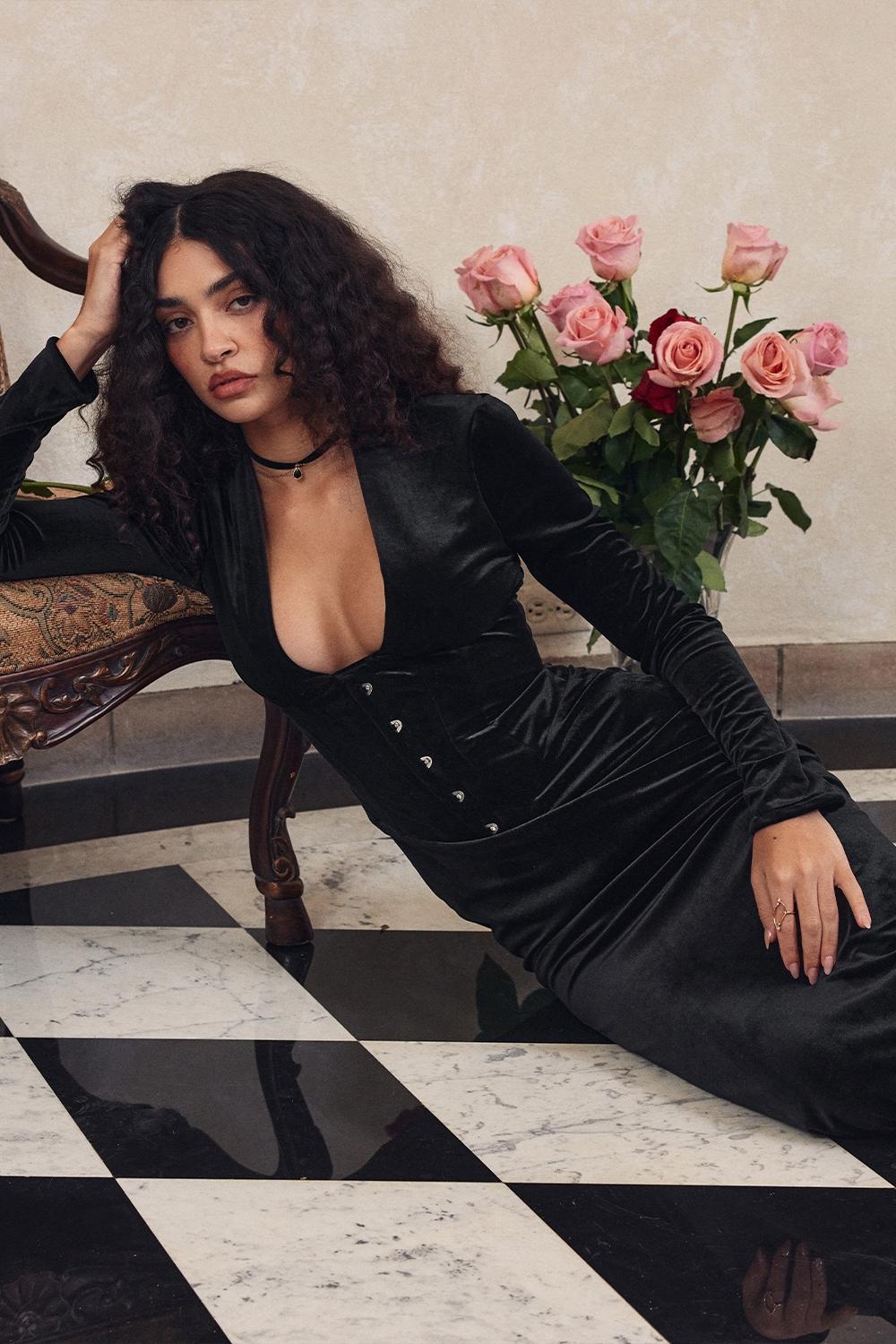 Arabella  black velvet corset dress - sale Product Image