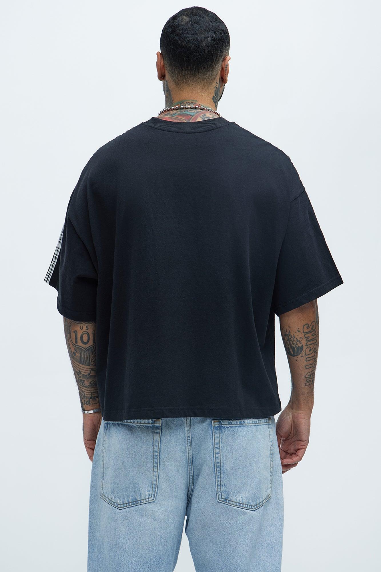 Taped Boxy Cropped Short Sleeve Tee - Black Product Image