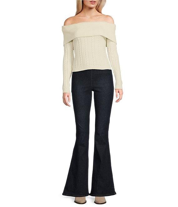 Say What Off The Shoulder Long Sleeve Cable Knit Top Product Image