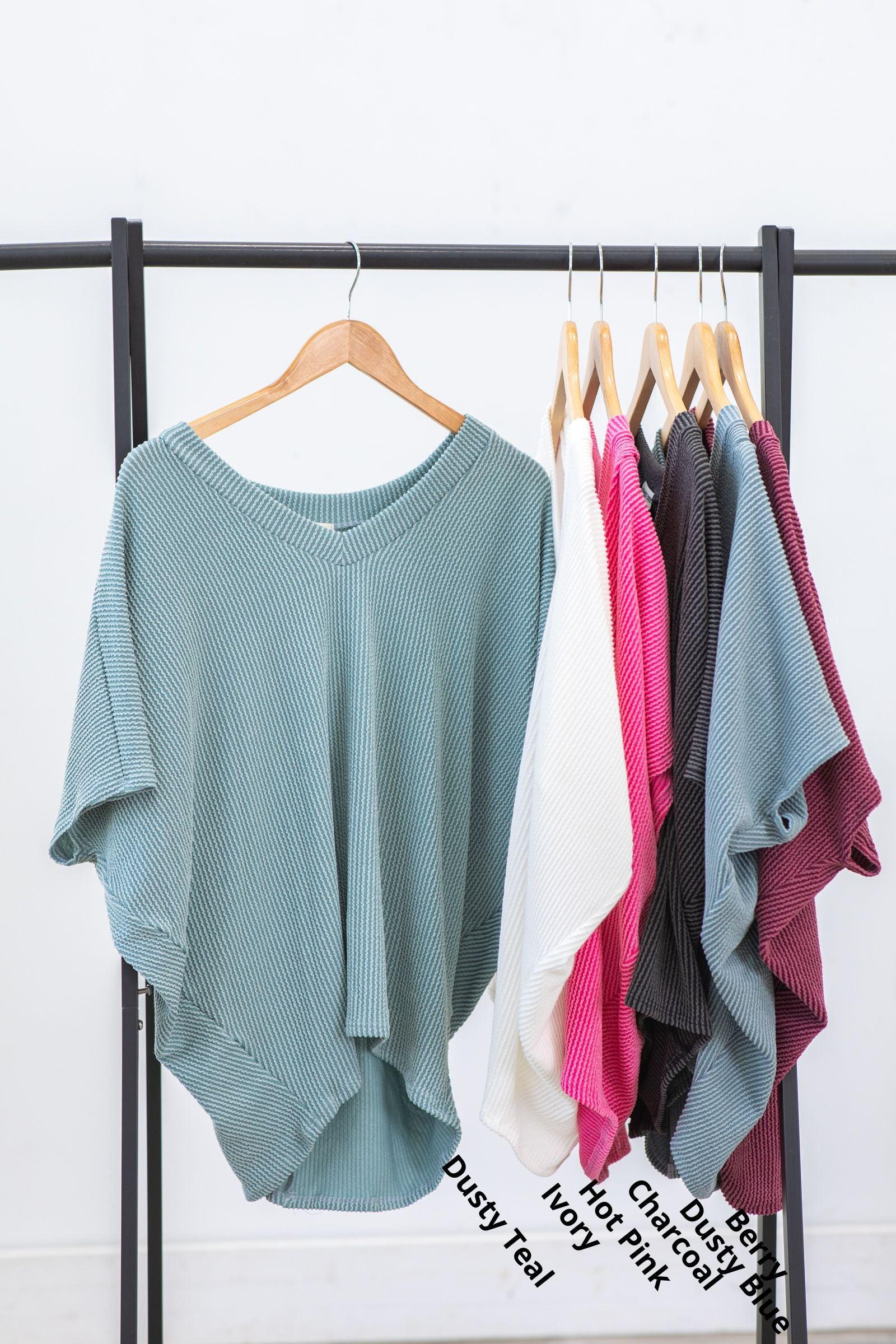 V-Neck Rib Knit Dolman Sleeve Top Product Image