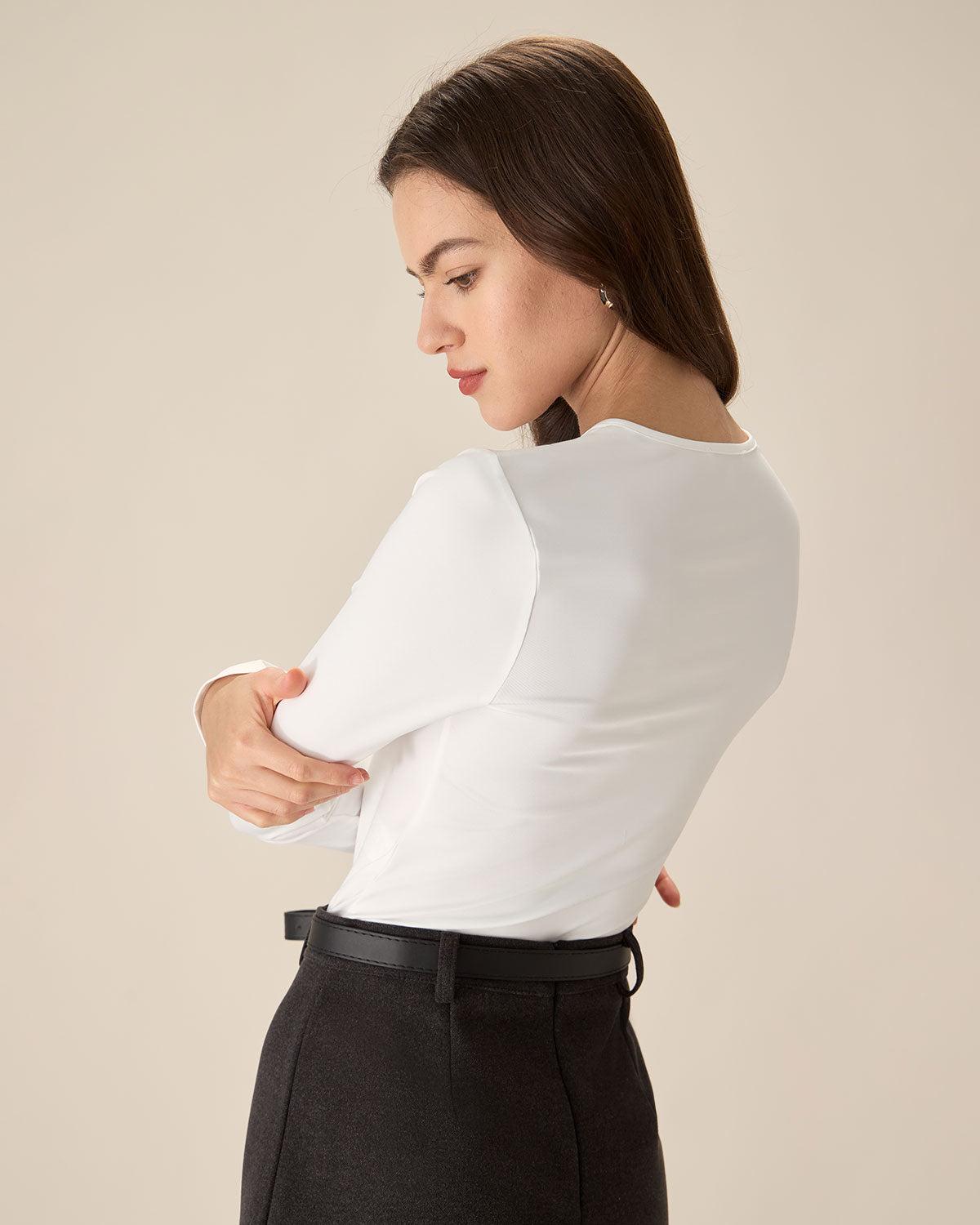 White Contrasting Bowknot Slim Tee Product Image