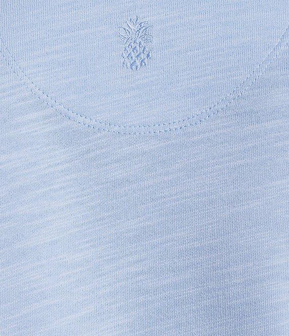 Tommy Bahama Ashby Isles Solid Stretch Jersey Johnny Collar V-Neck 3/4 Sleeve Fitted Top Product Image