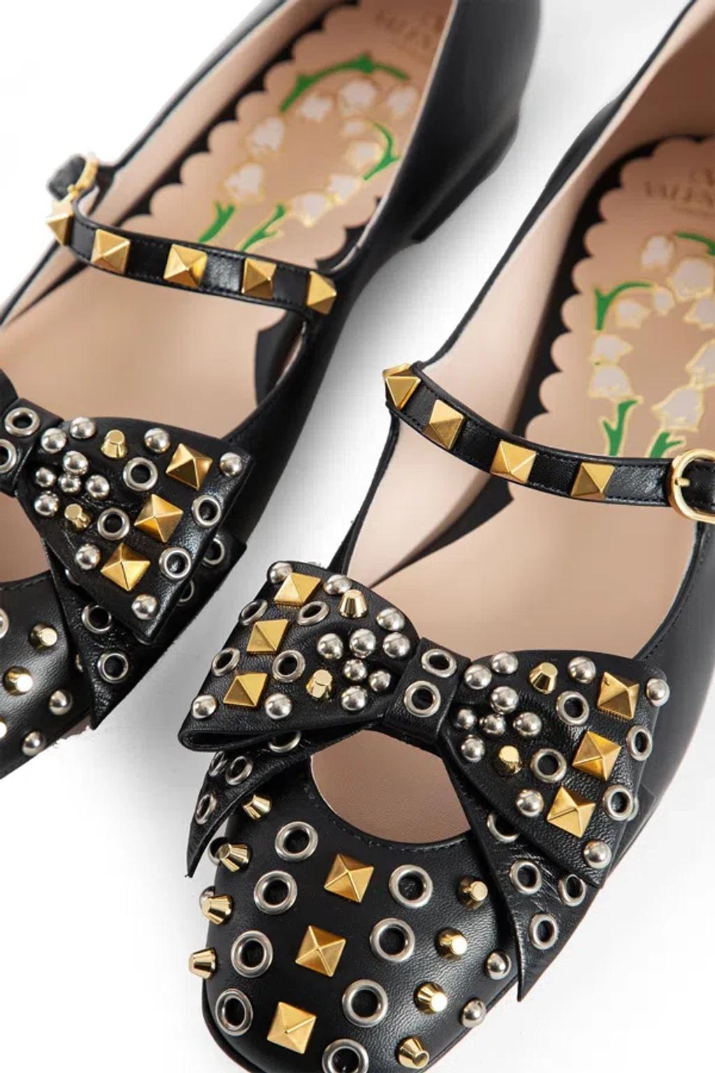 VALENTINO GARAVANI Mary-jane Bowow Ballerina In Kidskin With Studs Woman Black 35 In Multi Product Image