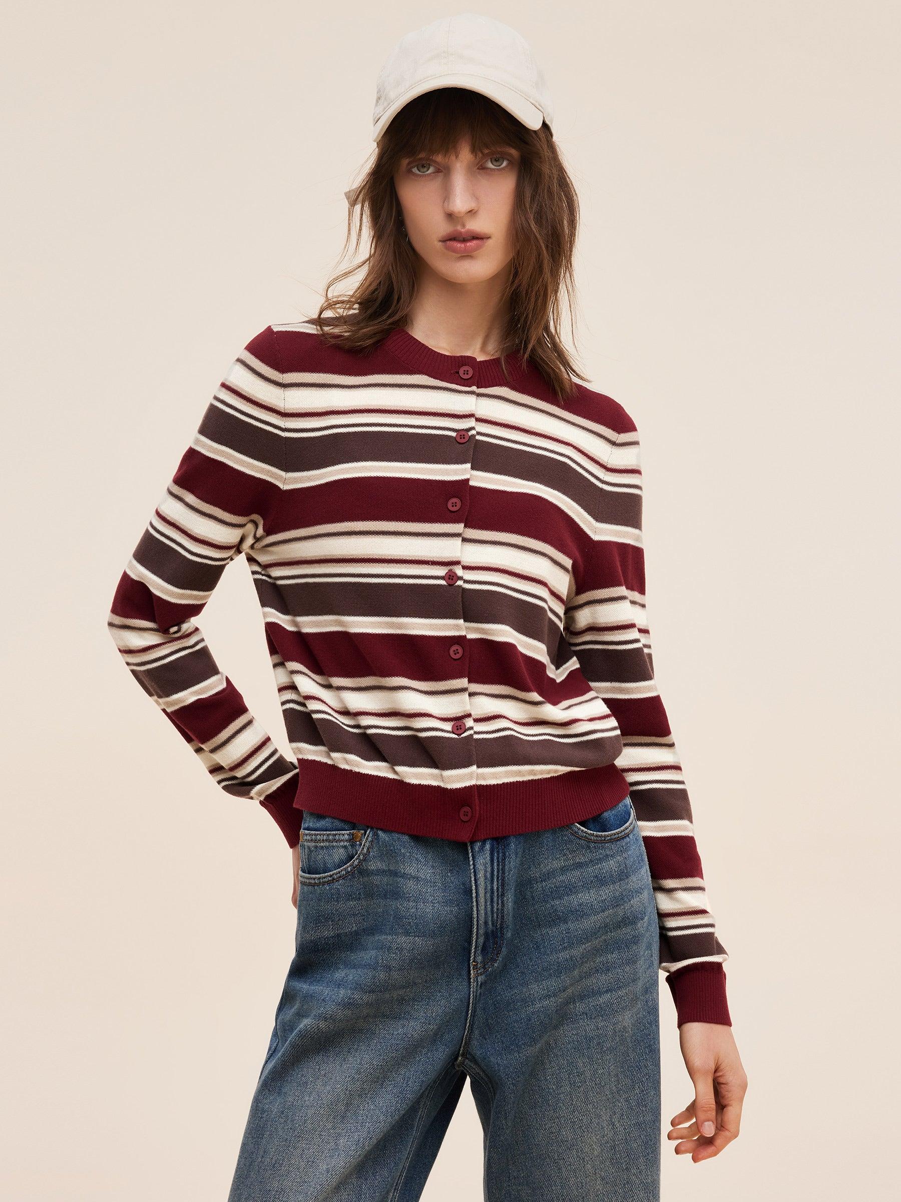 100% Cotton Multicolored Stripe Women Cardigan Product Image