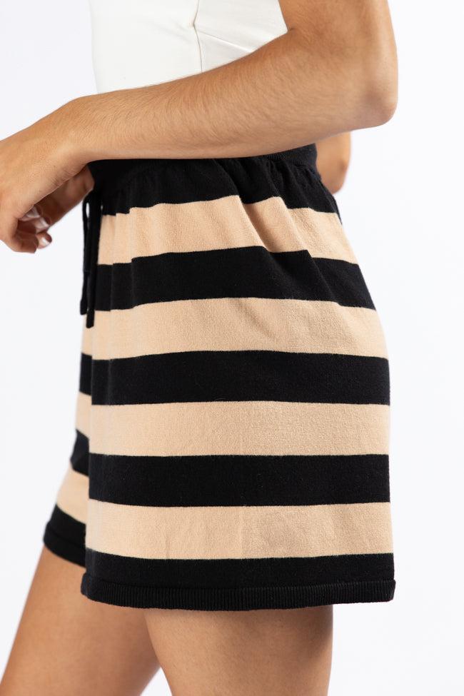 Pulling Heartstrings Black and Tan Striped Knit Shorts FINAL SALE Product Image