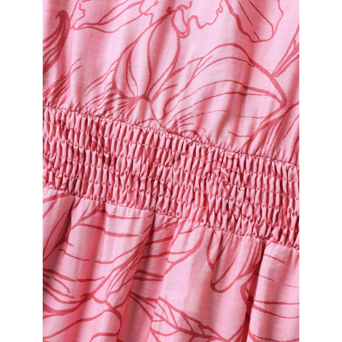 Plus Size Floral Lines Cinched-Waist Pockets Midi Dress Blush Women V-neck Cap Sleeve Curvy BloomChic 14-16/1X Product Image