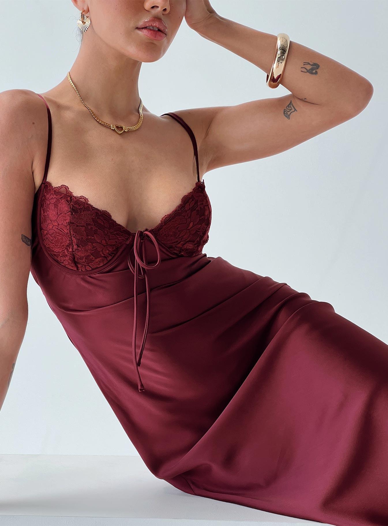 Fadyen Bias Cut Maxi Dress Burgundy Product Image