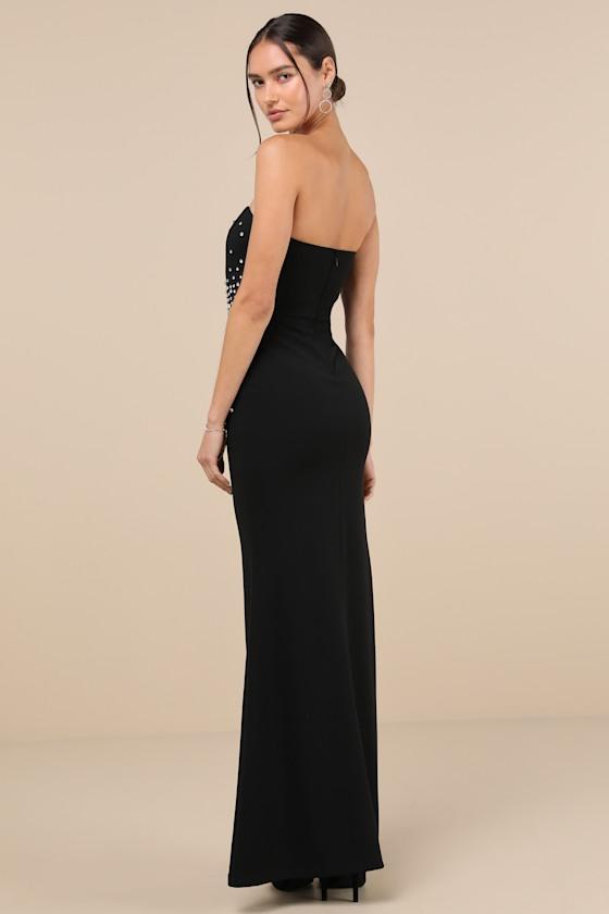 Opulent Muse Black Rhinestone Strapless Bustier Maxi Dress Product Image