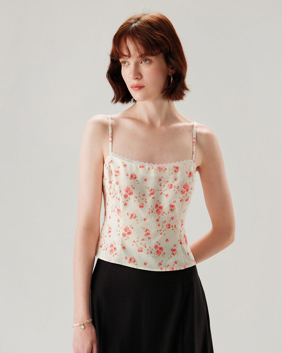 Pink Floral Cropped Cami Top Product Image