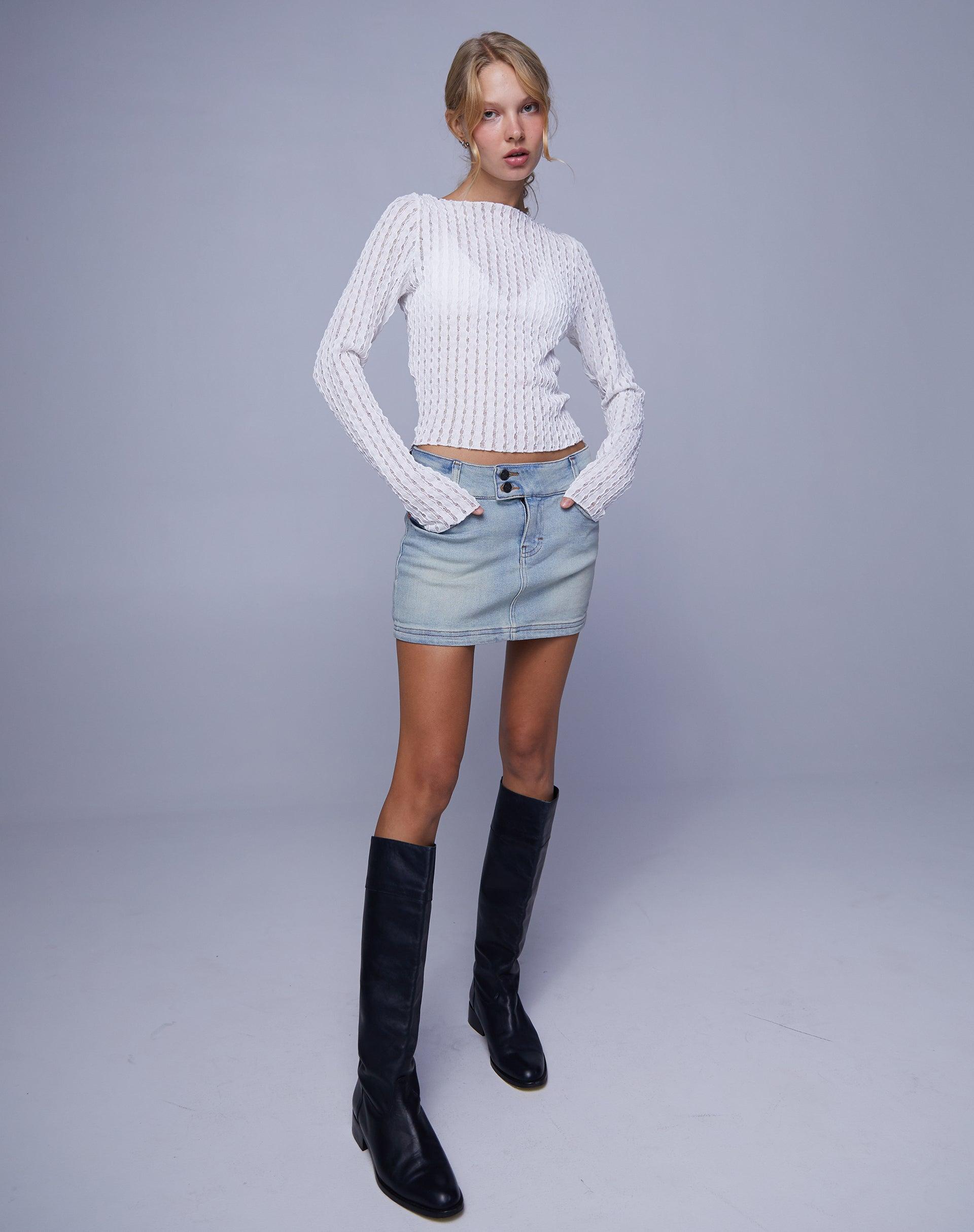 Low Rise Denim Mini Skirt in Super Bleach Female Product Image