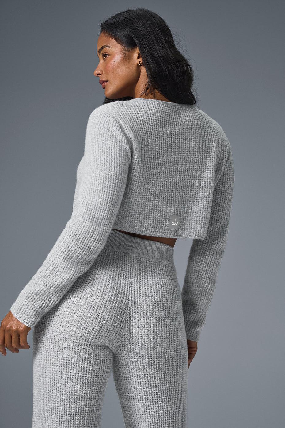 Cashmere Plush Waffle Cropped Long Sleeve - Athletic Heather Grey Female Product Image