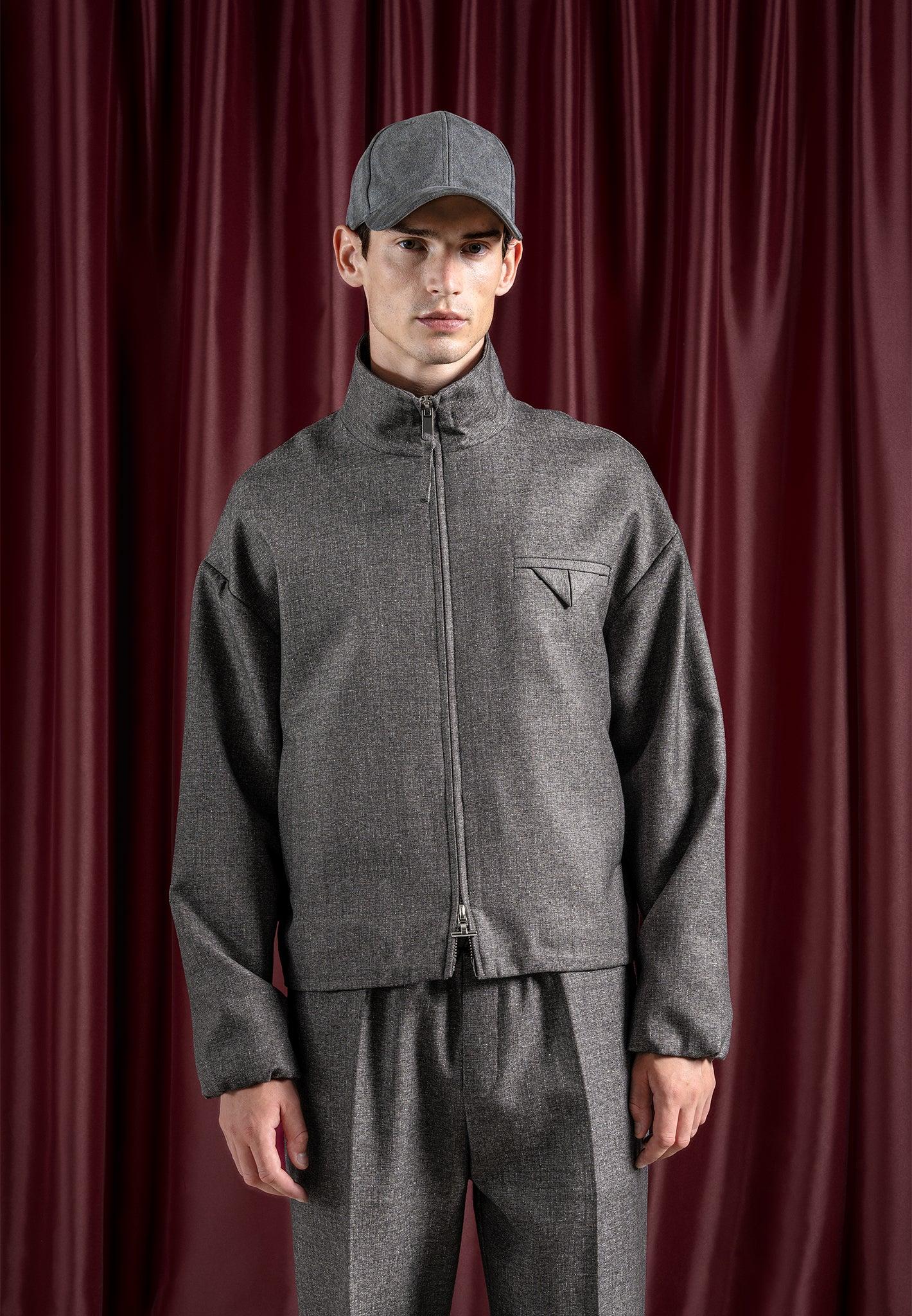 Tailored Funnel Neck Jacket - Grey Male Product Image