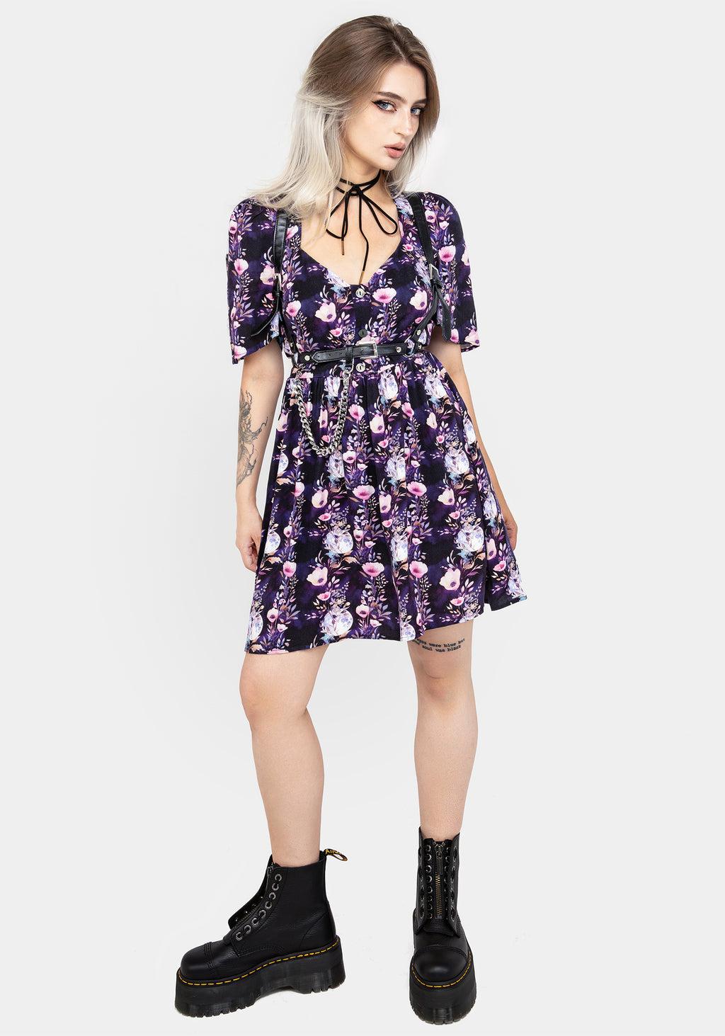 Socordia Floral Moon Button Front Mini Dress Product Image