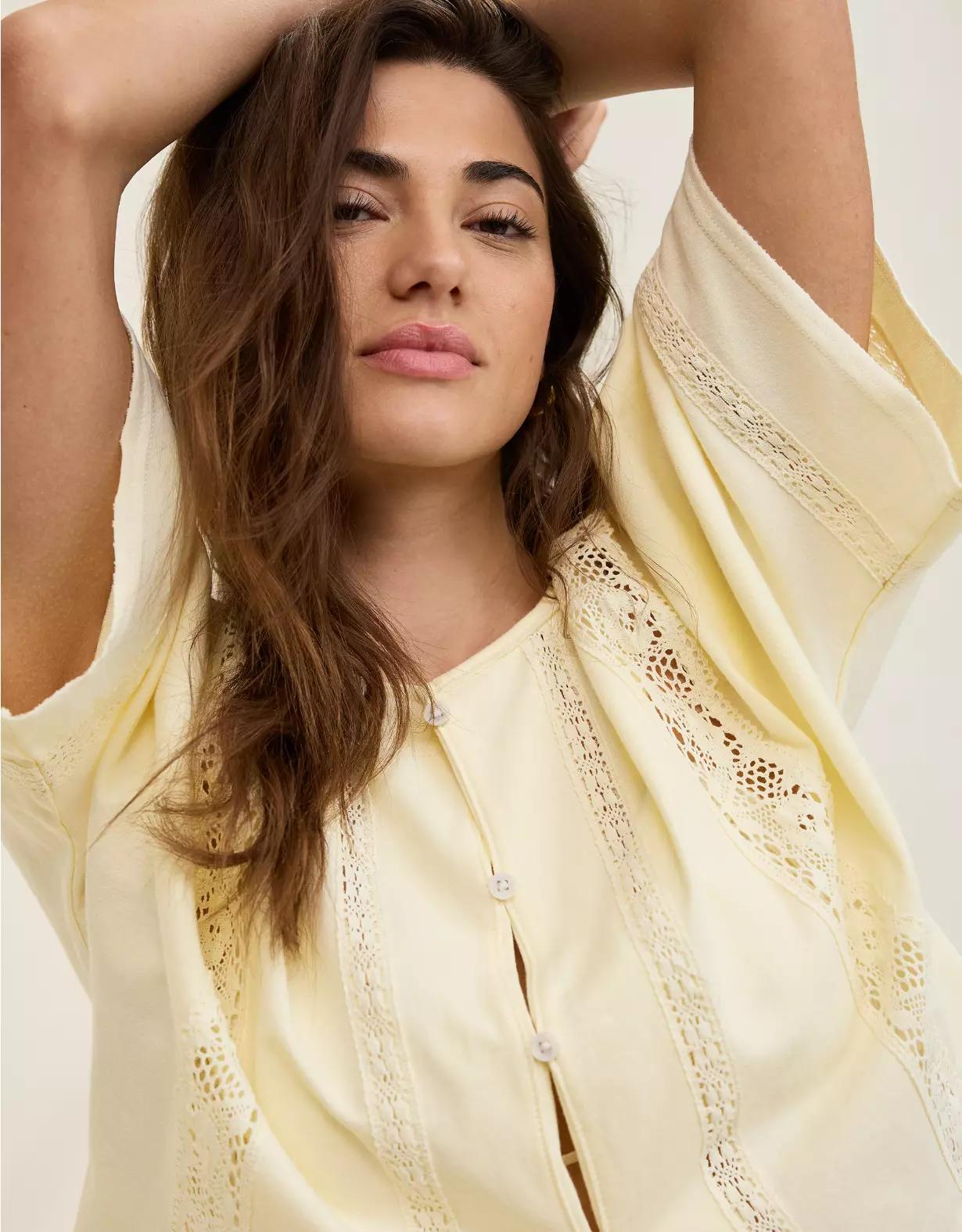 Aerie Short Sleeve Crochet Cardigan Product Image