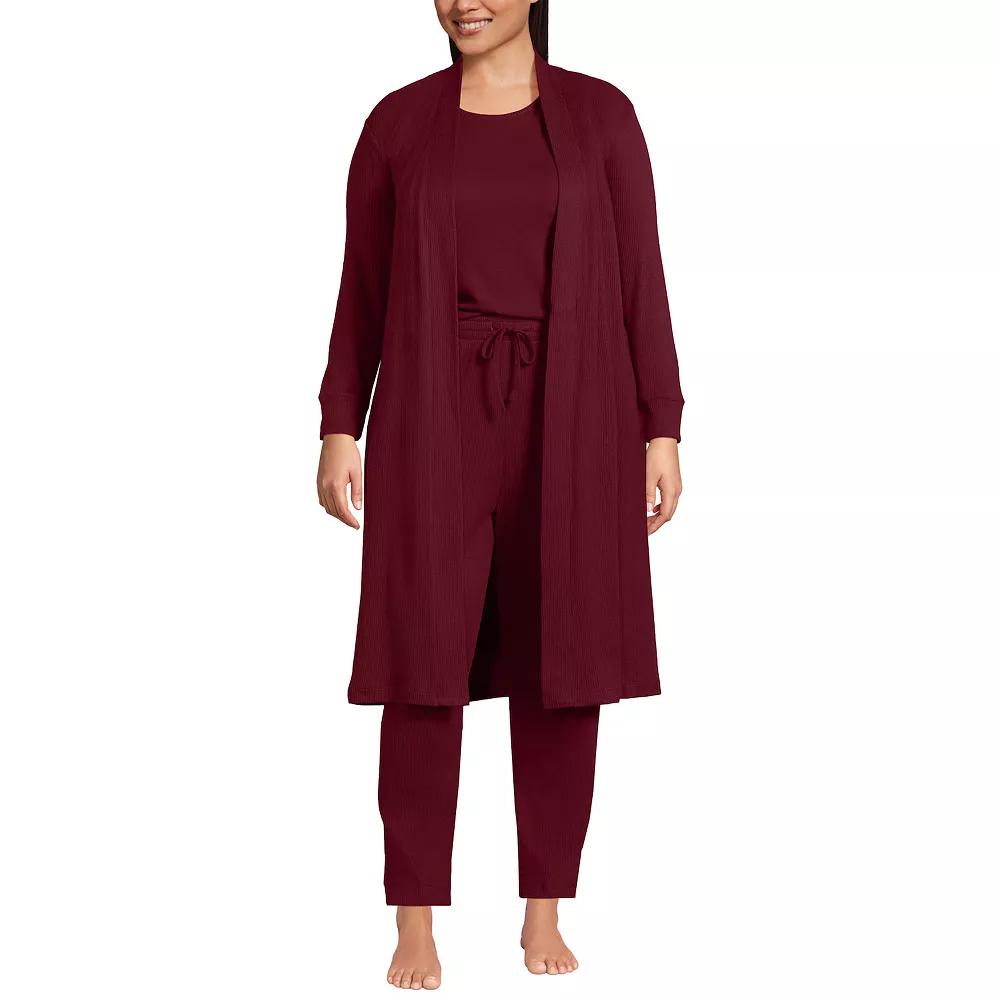 Plus Size Lands' End Women's Cozy 3 Piece Pajama Top, Pajama Pants & Robe Sleep Set, Size: 1XL, Rich Red Product Image