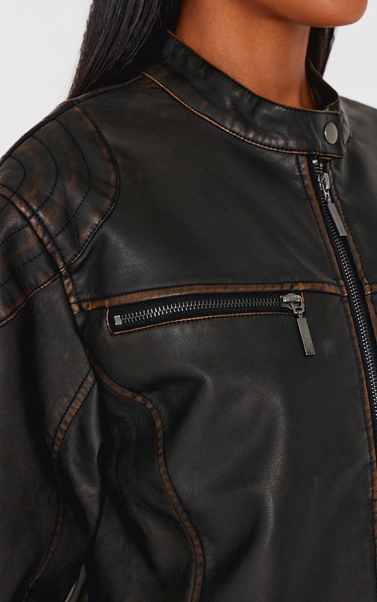 Black Detailed Shoulder Biker Jacket Product Image