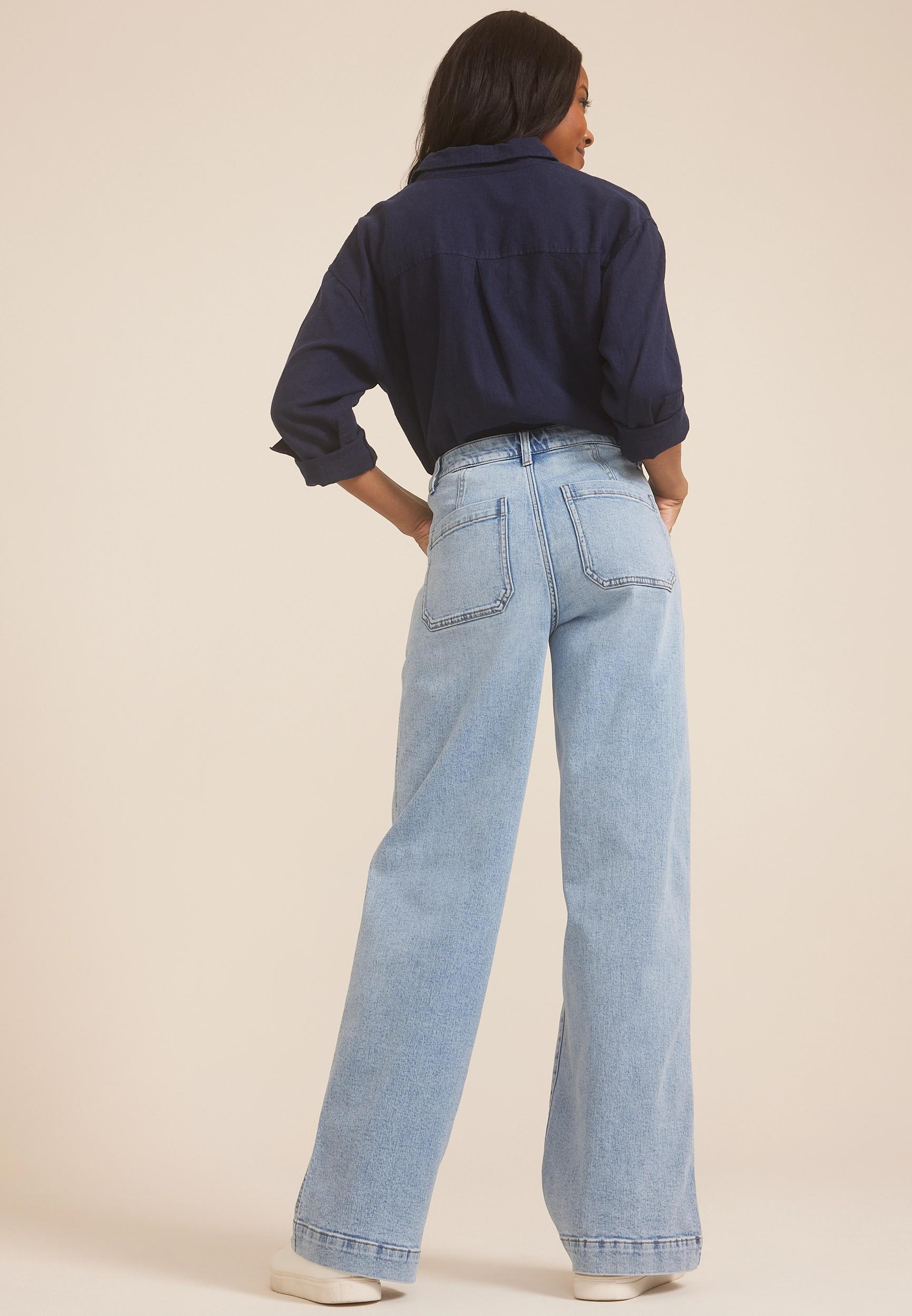 Light Patch Pocket High Rise Wide Leg Jean Product Image