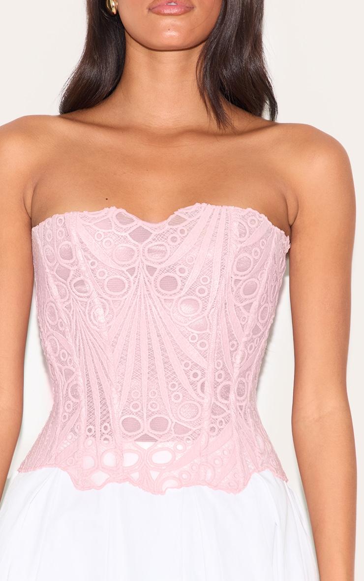 Pale Rose Textured Sheer Floral Lace Corset Product Image