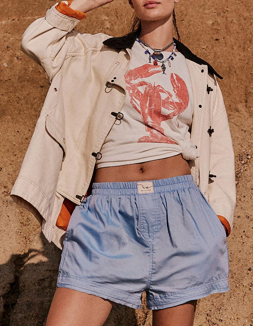 FREE PEOPLE Day To Day Solid Womens Boxer Shorts - BLUE Product Image