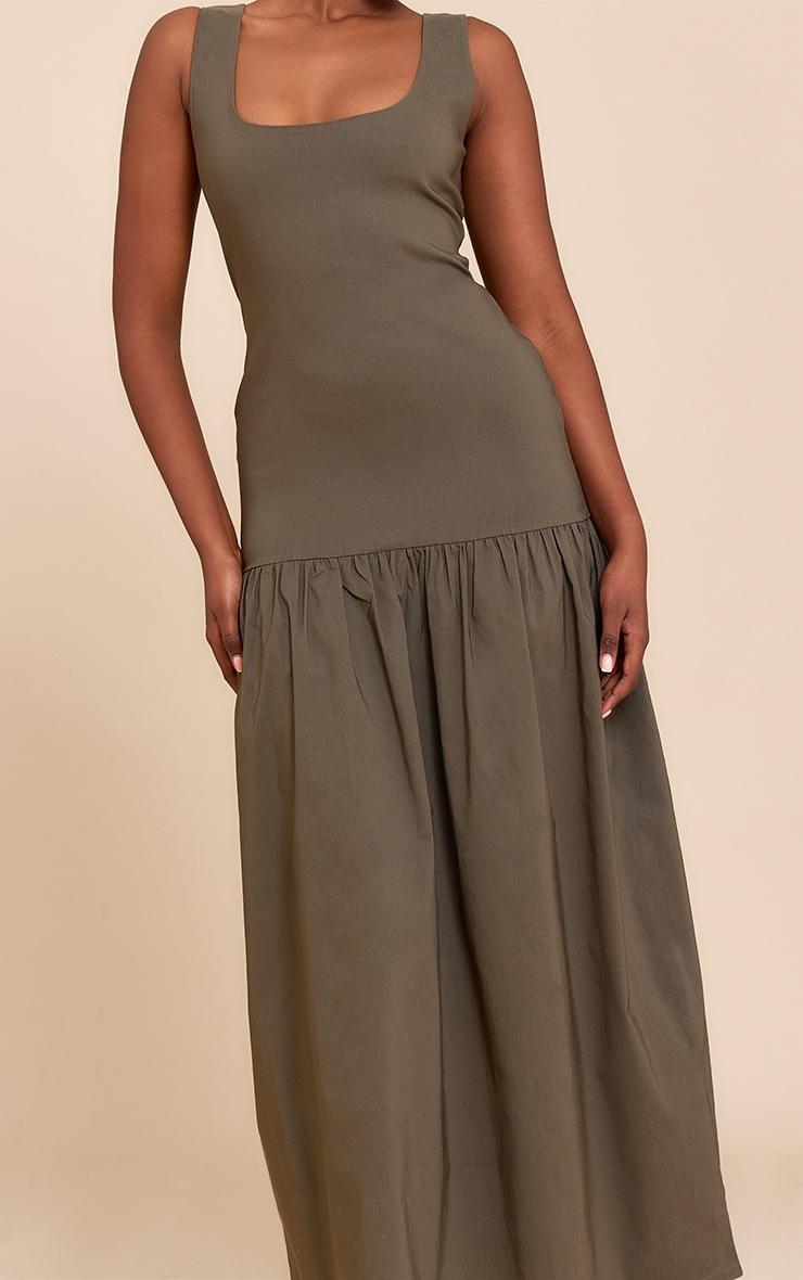 Khaki Stretch Woven Drop Waist Maxi Dress Product Image