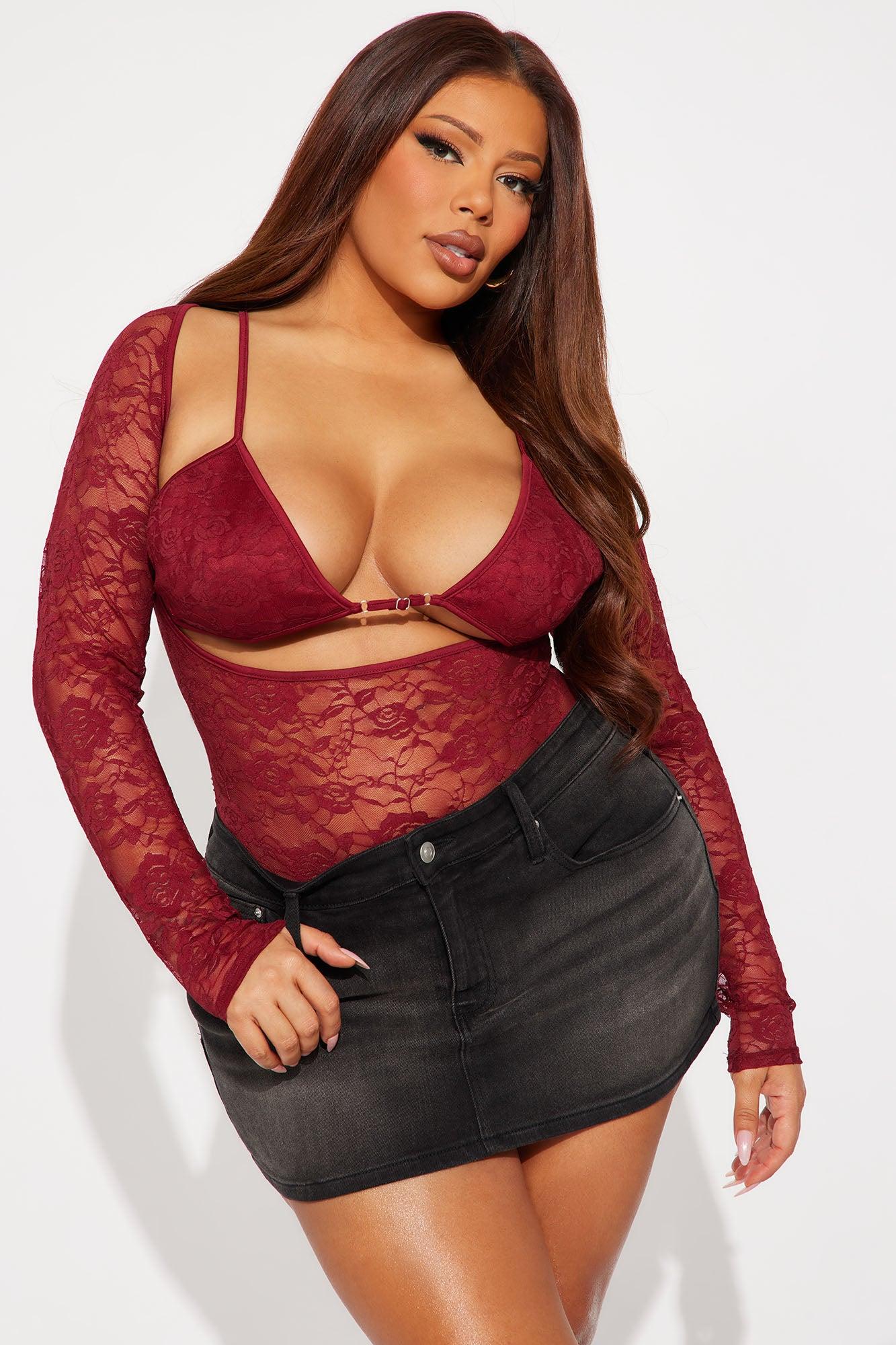 In Control Lace Bodysuit - Burgundy Product Image