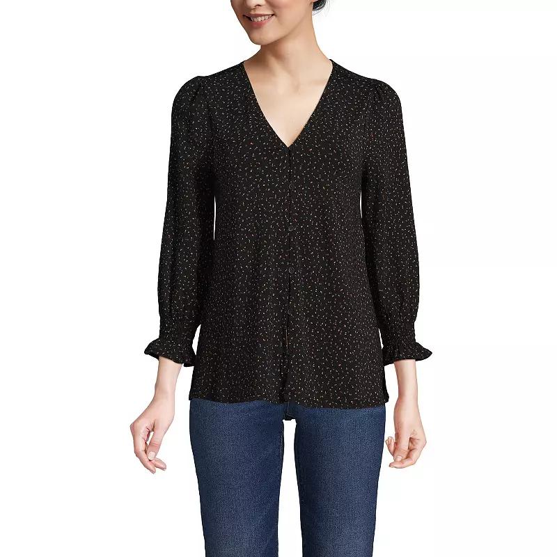 Women's Lands' End 3/4 Sleeve Lightweight Jersey Button Front Top,  Product Image