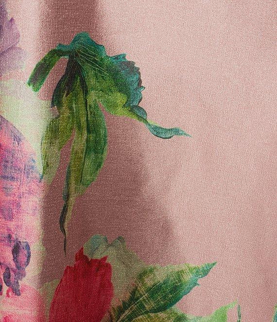 Kay Unger Marlene Metallic Organza Floral Print Split V Neck Sleeveless A-Line Midi Dress Product Image