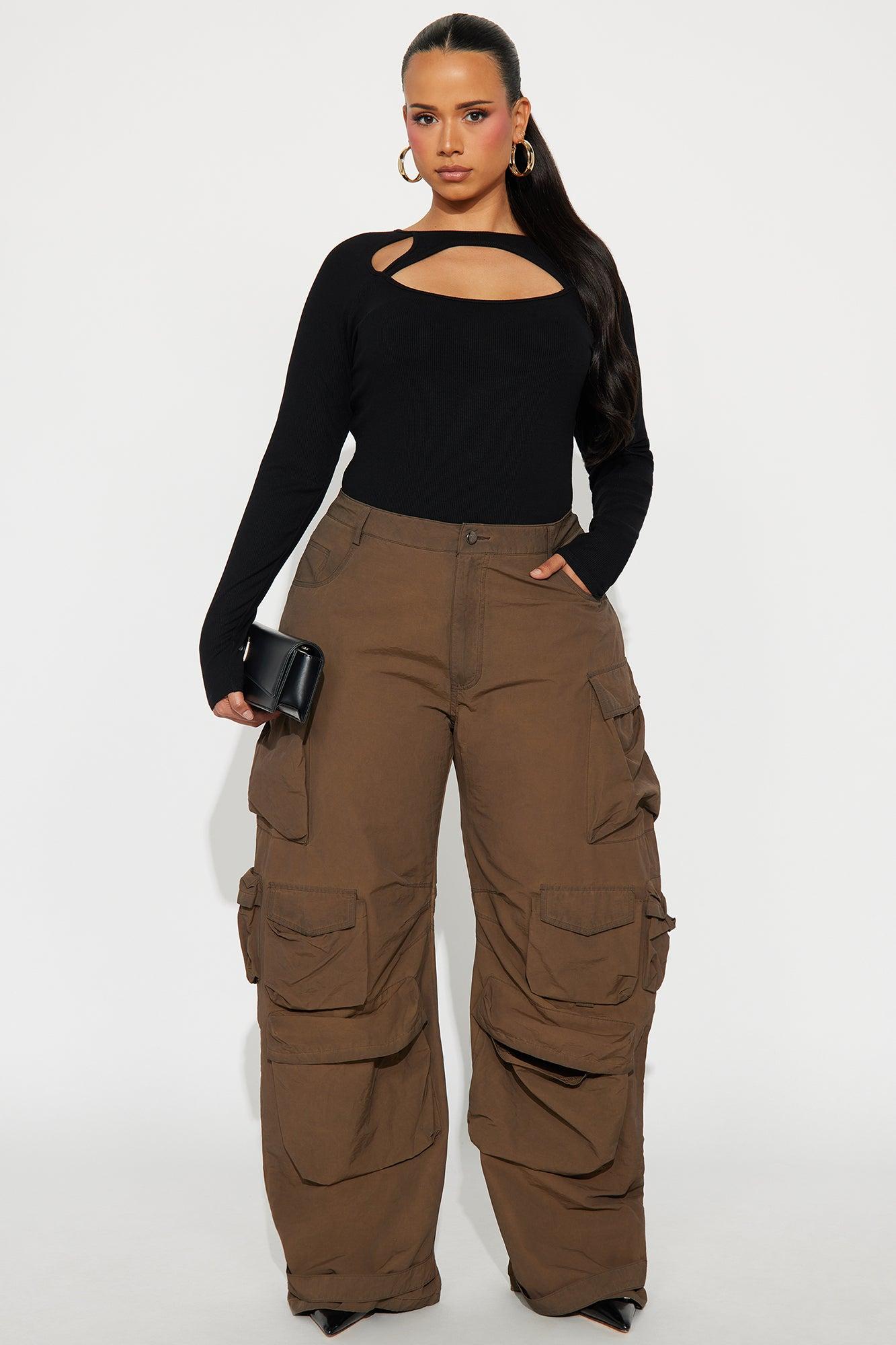 Talk It Up Oversized Cargo Pant - Chocolate Female Product Image