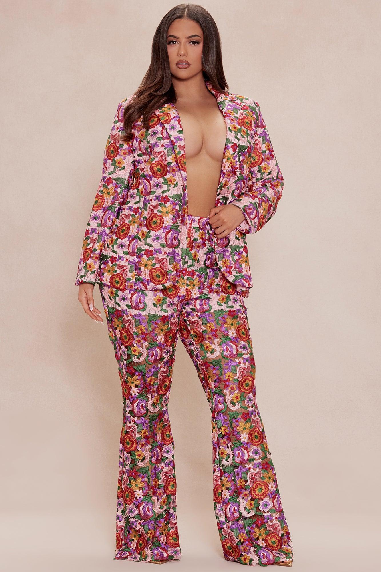 Aubrey Floral Lace Trouser Pant - Pink/combo Product Image