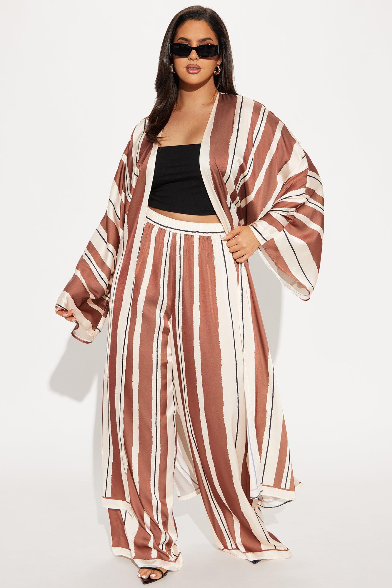 Alonna Satin Kimino Pant Set - Brown/combo Product Image