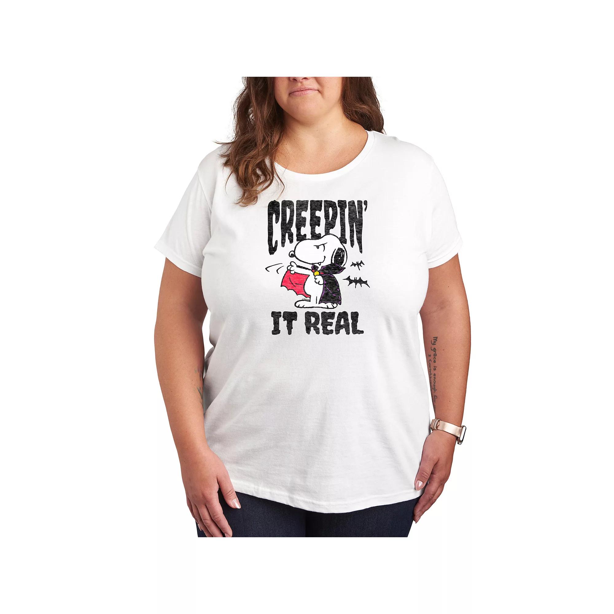 Plus Size Peanuts Snoopy Creepin' It Real Graphic Tee, Women's, Size: 1XL, White Product Image