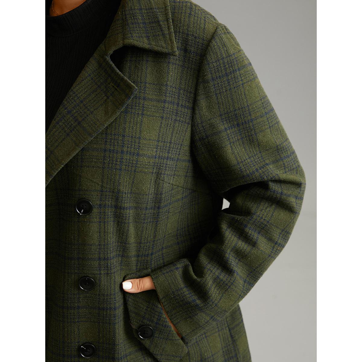 Plus Size Plaid Lapel Collar Double Breasted Belted Coat Women ArmyGreen Casual Lined Ladies Dailywear Winter Coats BloomChic 26/4X Product Image